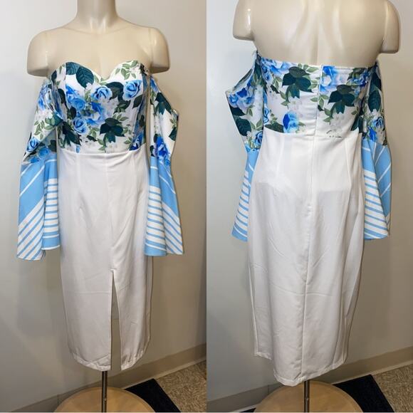 La Patean White With Blue Flowers Dress - Picture 2 of 14